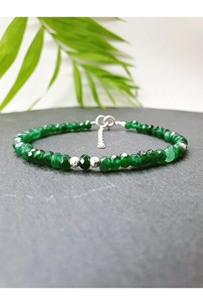 Abundo Bratara din jad verde si argint 925, 17 cm