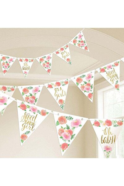 Generic Floral Baby Girl Pennant Banner 4.57m, Baby Shower Party Decorations