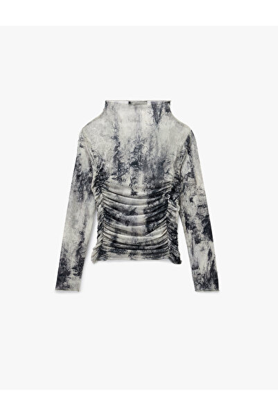 Koton εφαρμοστό Μακρυμάνικο μπλουζάκι με φαρδύ μοτίβο με ψηλός λαιμός λεπτομέρειες από ντραπέ