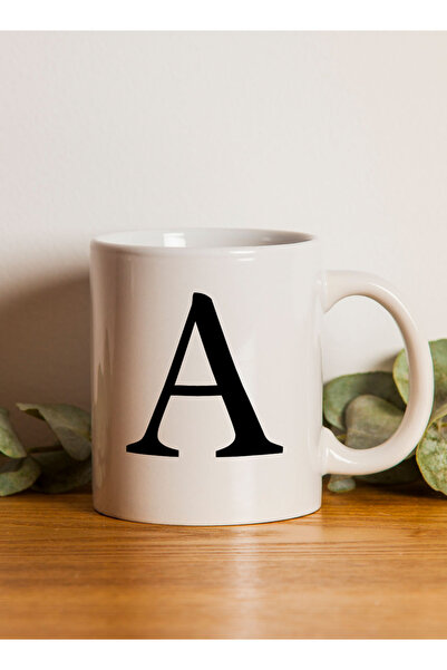 LOWHA 11 oz Ceramic Mug with Letter A Design on Both Sides
