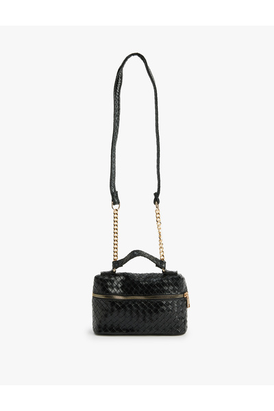 Koton Zippered Hand and Shoulder Bag with Knitted Detail and Chain Strap