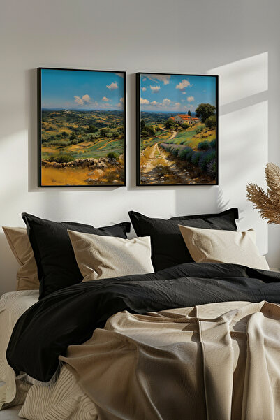 STARYUNA Set of 2 Toscana Scenery Paintings with Oil Painting Effect Black Wooden Frame Yuna442