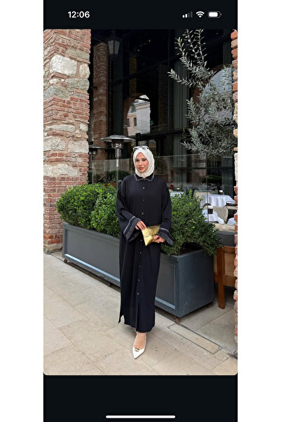 BZ BUTİK Steel Knitted Mercerized Cardigan with Collar Stone and Sleeve Ruffle Details