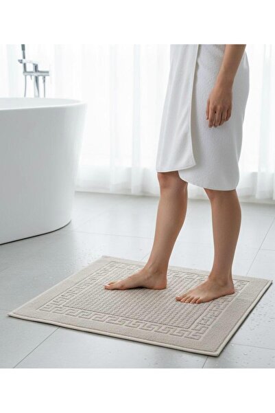 Saf By Arams Cotton 2PCS Bath Mats (50x75cm), Classic Greek Key Pattern, Highly Absorbent and Quick Dry, 750 GSM