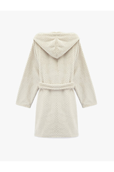 Koton Long Sleeve Hooded Belted Plush Dressing Gown