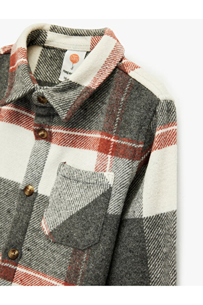 Koton Long Sleeve Pocket Detailed Wool Blend Plaid Lumberjack Shirt