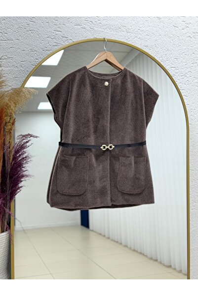 MİHRA STORE Aleta Lined Single Button Plush Vest-Bn4550 Brown