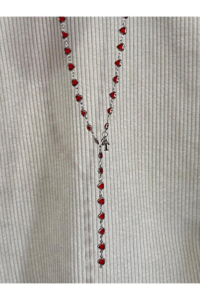 bijoux uniques Kırmızı kalpli T harfli kadın y kolye