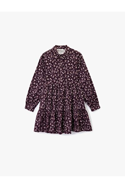 Koton Comfortable Fit Long Sleeve Shirt Collar Mini Floral Flannel Dress