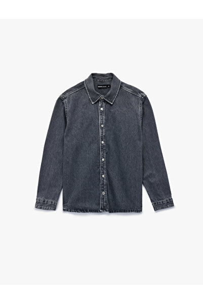 Koton Cotton Regular Fit Long Sleeve Classic Collar Jean Shirt Jacket