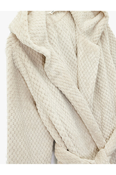 Koton Long Sleeve Hooded Belted Plush Dressing Gown