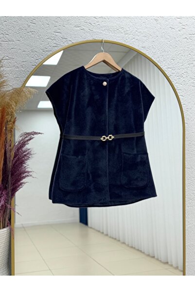 MİHRA STORE Aleta Lined Single Button Plush Vest-Bn4550 Navy Blue