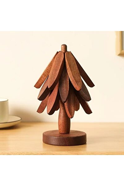 Choice1 حامل خشبي أسود بتصميم شجرة، قاعدة خشبية للأواني الساخنة، مزخرفة، مقاو...