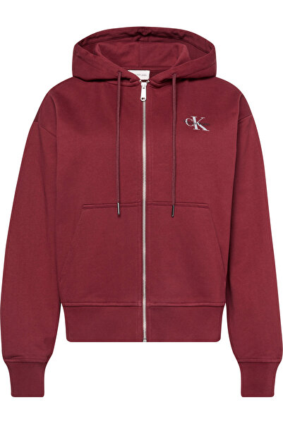 Calvin Klein MONOLOGO FRENCH TERRY FZ BF HOOD Kırmızı Kadın Sweatshirt