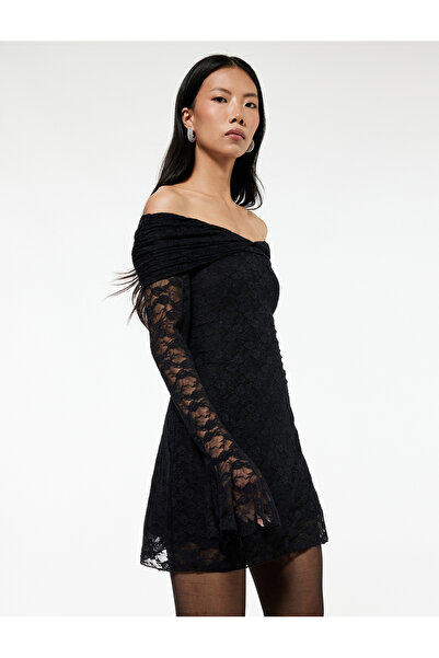 Koton X Sibil Çetinkaya - Boat Neck Long Sleeve Bodycon Mini Ruched Dress