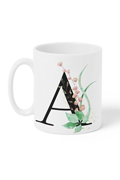 LOWHA 11 oz Ceramic Mug with Letter A Design on Both Sides