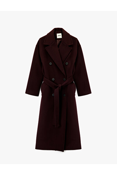 Koton Belted Coat with Double-Breasted Pockets and Long Sleeves