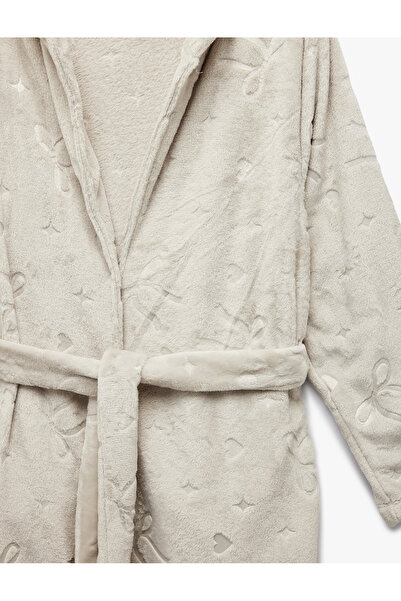 Koton Μακρυμάνικο βελούδινο φόρεμα με λεπτομέρεια φιόγκου και με κουκούλα ζώνες