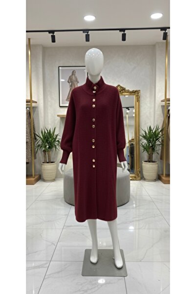 fariza tekstil Angora Cardigan with Gold Button Detail (Length 92 cm)