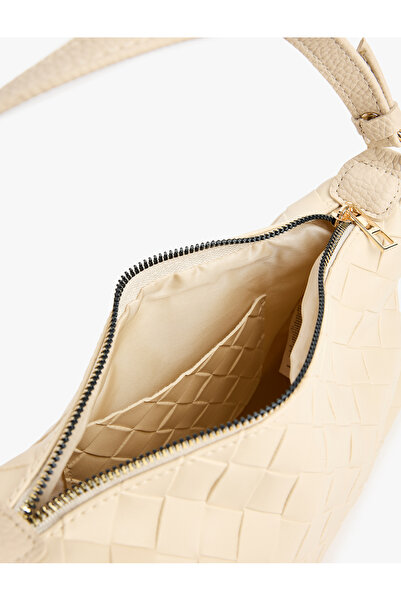 Koton Faux Leather Shoulder Bag with Knitted Detail and Zippered Strap