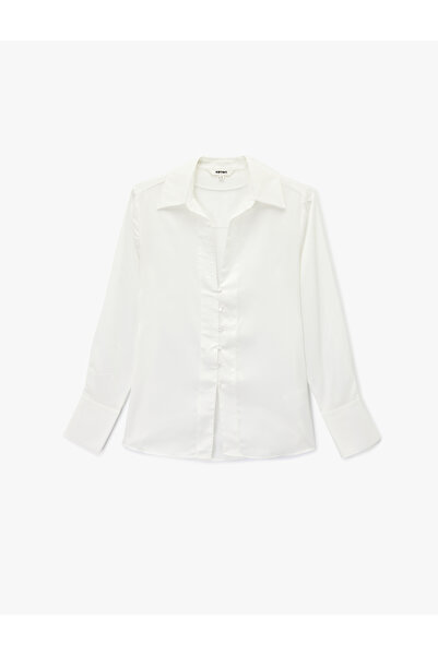 Koton Classic Collar Long Sleeve Shirt with Buttoned Bowl Collar