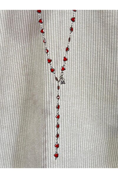 bijoux uniques Kırmızı kalpli M harfli kadın y kolye