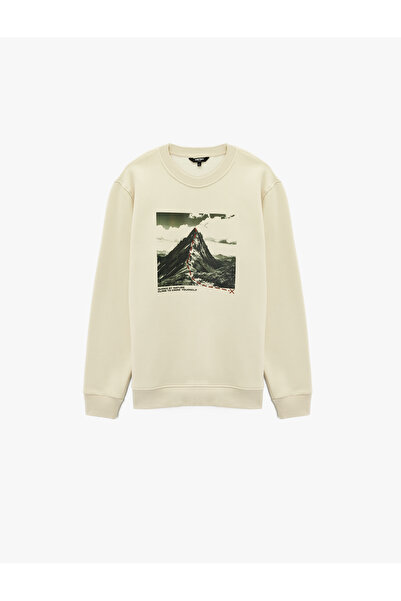 Koton Uzun Kollu Şardonlu Bisiklet Yaka Baskılı Sweatshirt