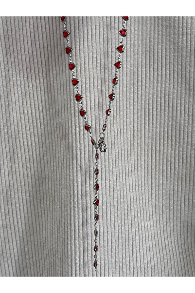 bijoux uniques قلادة على شكل حرف Y للنساء مع قلب أحمر