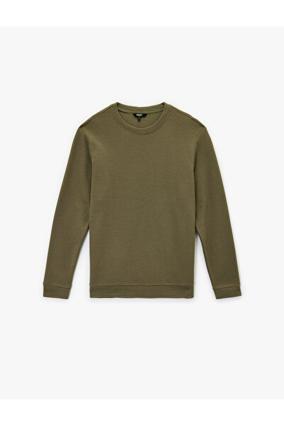 Koton Βαμβακερό μακρυμάνικο φούτερ με υφή Basic Crew Neck