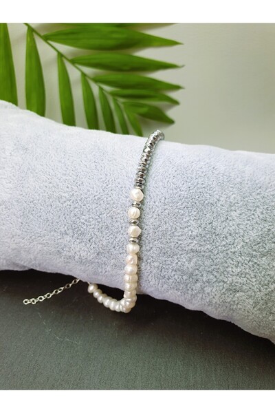 Abundo Bratara din perle de cultura si hematit cu argint 925, 17 cm