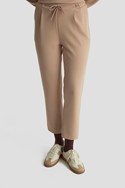 Armine TREND Taşlı Striped Detail Hooded Double Sports Suit with Trousers Beige 25Kt603