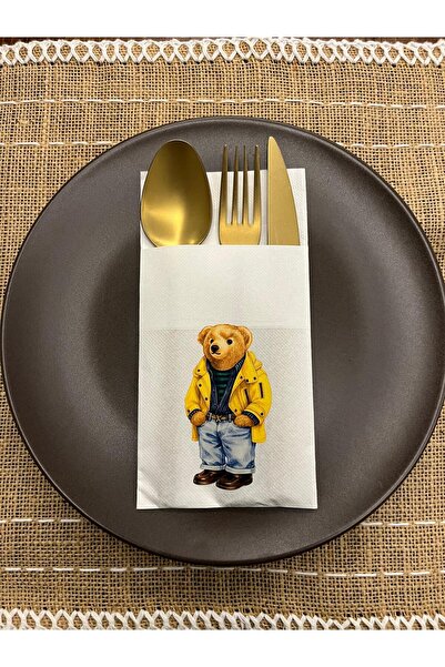 kidspartim الدب اللطيف ذو السترة الصفراء مطبوع مناديل عيد الميلاد مع جيب على ...