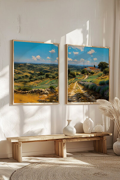 STARYUNA Wooden Framed Tuscany View Double Painting Set Yuna442