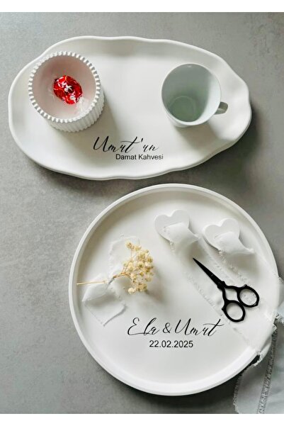 By Şirin Candle Engagement Tray - Promise Tray - Groom's Coffee Tray Set