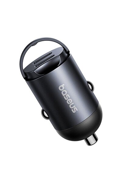 Baseus Tiny Star Mini Car Charger, 2x Type-C, 30W, Retractable Handle, Black, 12V-24V