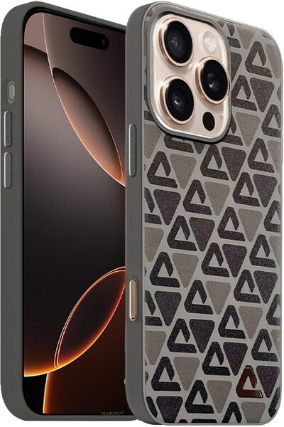 Margoun iPhone 16 Pro Leather Back Cover, Triangle Pattern, Shockproof (Brown)