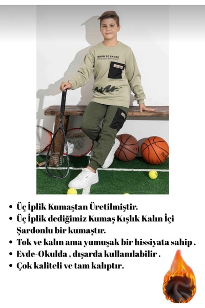 Tarık Three Thread Thick Winter Boys' Premium Quality Tracksuit Set