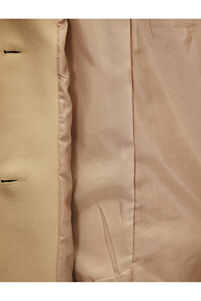 Koton Faux Fur Collar Short Cashmere Coat with Pockets Long Sleeve