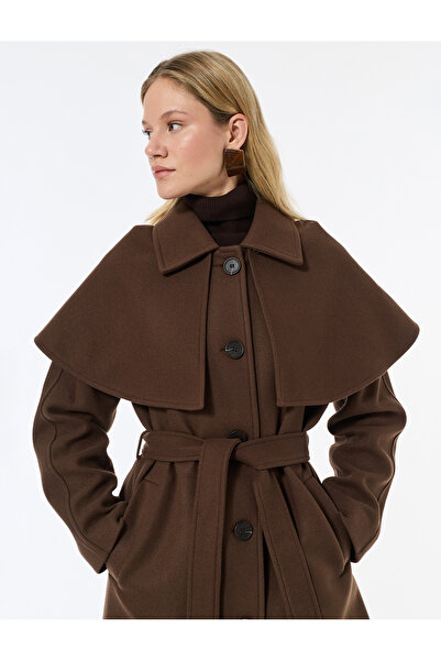 Koton Παλτό με κασκόλ με κορδόνια, τσέπες με κορδόνια, μακρυμάνικο με κουμπιά