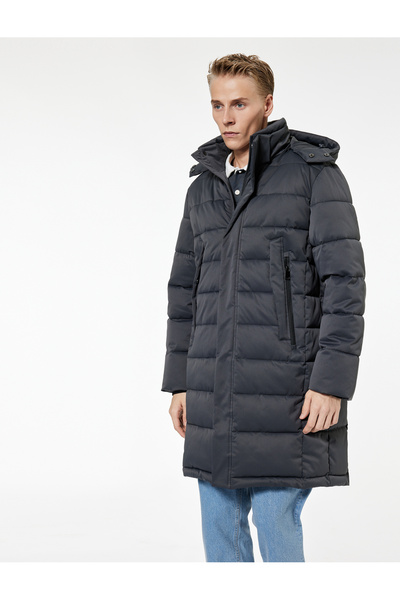 Koton Long Sleeve Pocket Hooded Long Puffer Coat