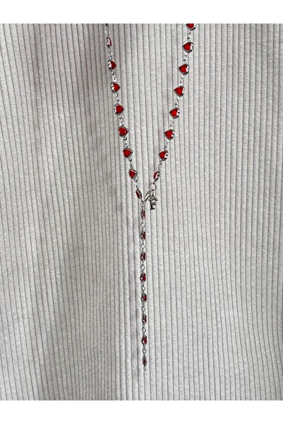 bijoux uniques Kırmızı kalpli F harfli kadın y kolye