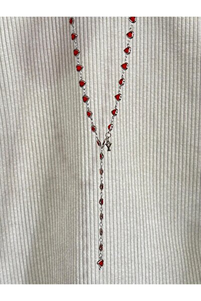 bijoux uniques Kırmızı kalpli Y harfli kadın y kolye