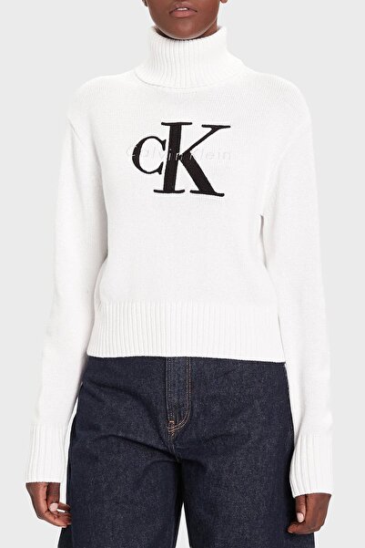 Calvin Klein CHENILLE MONOLOGO SWEATER Beyaz Kadın Sweatshirt
