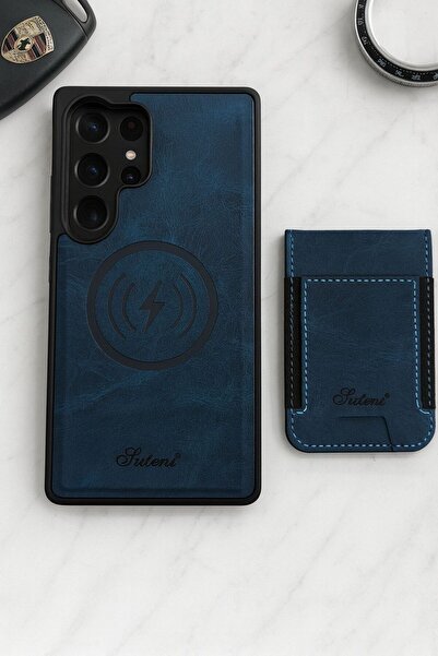 madamcase Samsung S24 Ultra Blue Color Luteni Leather with M-Safe Feature Case and Leather with M-Safe Feature Card Holder