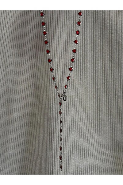 bijoux uniques قلادة على شكل حرف U مع قلب أحمر للنساء