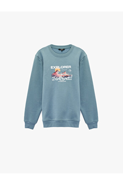 Koton Mânecă lungă Regular Fit cu căptușeală din fleece guler rotund cu impri...