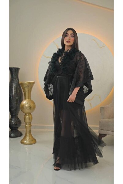 Lama Lingerie رداء نسائي طويل من التول والدانتيل