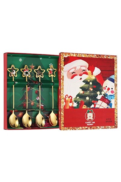 Dali Set of 4 teaspoons, Christmas 'Carry The Merry' model, stainless steel, multicolor, 19×16×2 cm