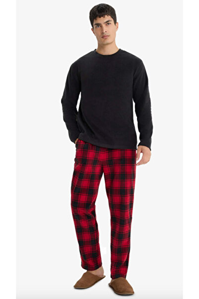 PİJAMUS Ekoseli Kare Desenli Kadife Unisex Pijama Altı