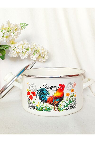 EBRULİEMAYE Horoz Rooster Enamel Pot 6 Liters 26 cm Diameter Milk Yogurt Soup Pot